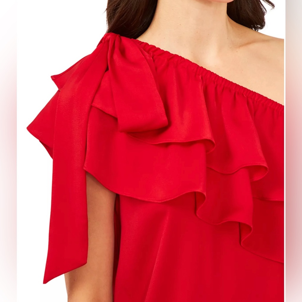 CeCe Asymmetrical One Shoulder Ruffle Blouse - Picture 3 of 10